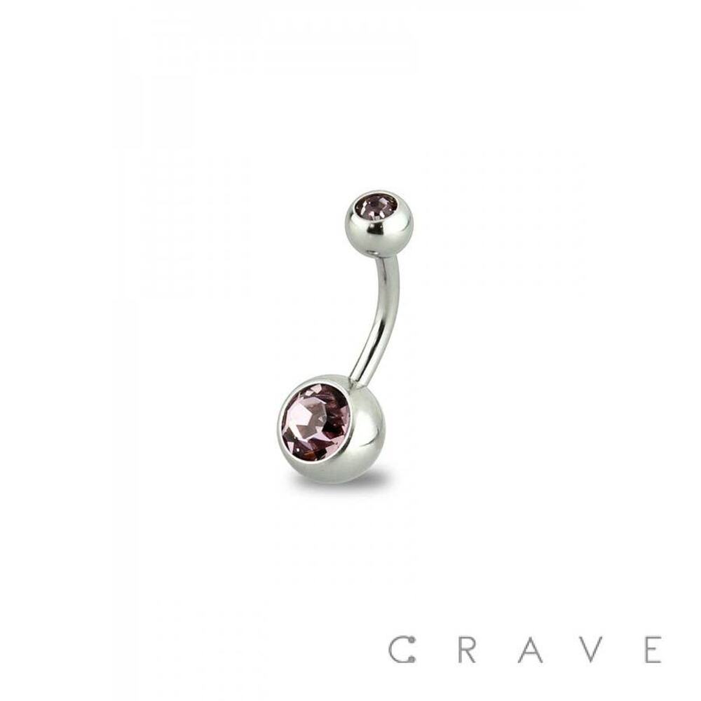 8MM Length Basic Double Gem Navel Ring-Purple